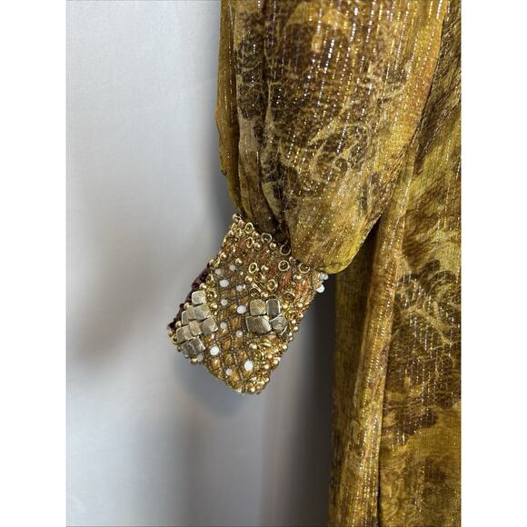 NEW Anthropologie Nirmooha One-Shoulder Shine Maxi Dress XXS Gold Beaded Boho - Picture 4 of 13